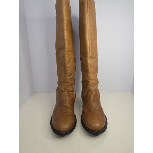 Steven Madden Light Brown Cognac Leather Riding Boots W Side Zip Sz 8.5 - Picture 3 of 14